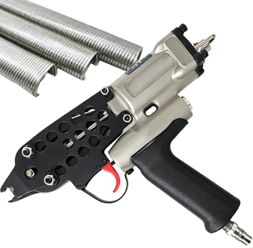 Pistola de anillo Air Hog con riel guía de clavos | Diámetro de cierre de 3,0 mm a 4,8 mm, herramienta neumática de alicate de anillo de cerdo, for cercas, jaulas(7CF52)