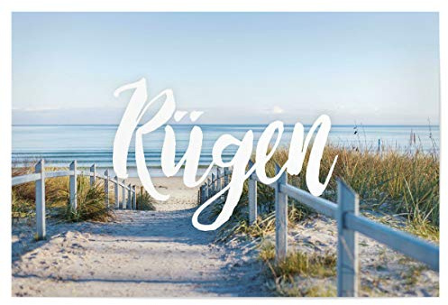 artboxONE Poster 30x20 cm Typografie Rügen hochwertiger Design Kunstdruck - Bild Rügen Gras grün