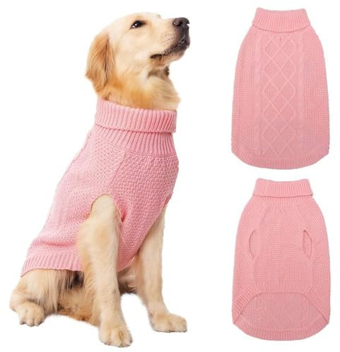 Mihachi Turtleneck Dog Jumper - Dog Sweater Winter Coat Apparel Classic Cable Knit Clothes with Leash Hole for Cold Weather