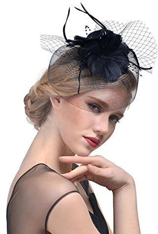 YSXY Fascinators Hut mit Feder Blumen Mesh Bänder Federn Haar Clip 20s 50s Haarschmuck Kopfschmuck Cocktail Tea Party Headwear für Mädchen und Frauen