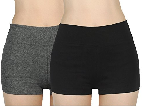 iloveSIA 2pack Damen Hohe Taille Baumwoll Shorts – Weich & Atmungsaktiv, Bequemer Stretch für Aktive & Freizeitkleidung, Größen Schwarz+grau M