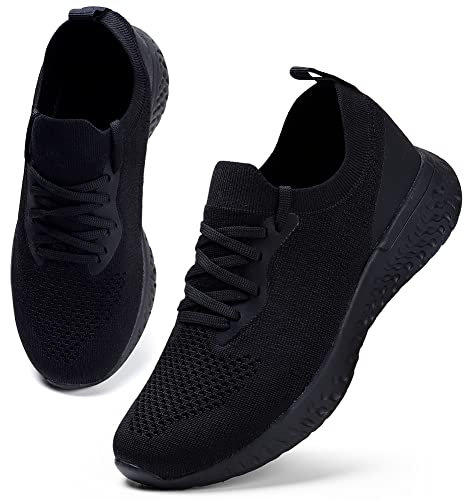 HKR Tennis Femme Chaussures de Running Marche Sport Travail Confort Athlétique Gym Fitness Sneakers Casual Lacet Basket Noir 37EU