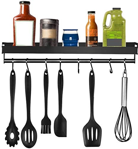 TOPSEAS Küchenablage,Küchenregal Wand Küchenhalterung ohne Bohren mit 8 Abnehmbaren Haken,Größe ist13.5 * 40,Wandhalterungen für Flure,Küchen,Badezimmer usw,Geeignet für viele Orte