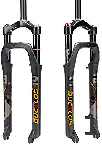 BUCKLOS Forcella di sospensione pneumatica Fat Bike da 660,6 cm, corsa da 120 mm, mozzo spaziatura 135 mm 28,6 mm, tubo dritto, blocco corona 9 mm, forcella anteriore ultra leggera, adatta per bici da