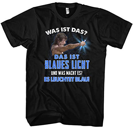 Blaues Licht Herren T-Shirt | Rambo Sylvester Stallone Rocky Retro 80er | M2 (L) Schwarz