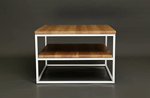 1 Original BestLoft® Couchtisch Boston Beistelltisch Industriedesign Loft (Eiche Hell + Gestell Weiß + Doppel-Platte)