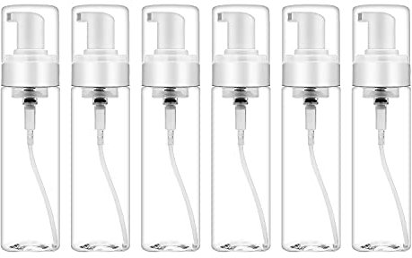 ZEOABSY Pack of 6, Clear 200ml Empty PET Plastic Refillable Foam Dispenser Bottles Liquid Foaming Bottles Travel Foaming Soap Pump Dispenser for Travel Hand Soap Foaming Shampoo