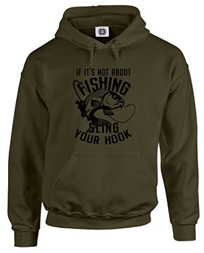 Dead Set Studio Fishing Hoodie For Men - Sling Your Hook - Koi Carp Fishing Gifts For Men OLIVE GREEN SIZE XXL