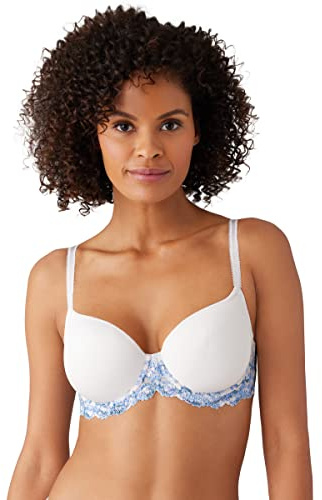 Wacoal Women's Embrace Lace Contour Bra, Pastel Parchment/Blue Multi, 34C