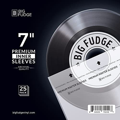 BIG FUDGE Premium Master Vinyl Record Sleeves - 25x Record Inner Vinyl Sleeves for 7 Vinyl Record Storage. Clear 3-Layer LP Sleeves with Anti-Static Rice Paper. Acid Free, Archival Album Sleeves