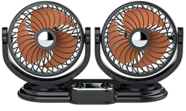 Asudaro Auto Ventilator 360 Grad Drehbarer, 12V 24V Tragbarer Auto Mini USB Ventilator Doppelköpfiger Auto Fan Einstellbarer 2-Gang-Lüfter Auto Kfz Ventilator für Auto LKW Lieferwagen RV,24V orange