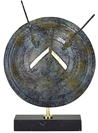 Leonidas Schild mit spartanischem Symbol Lambda und Pfeilen aus echtem Bronze