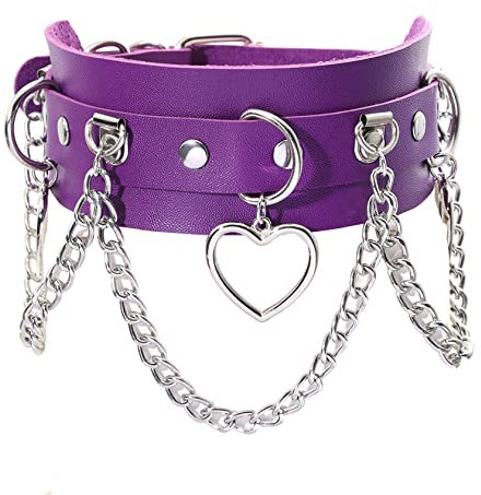 MILAKOO Punk Choker Damen Gothic PU Lederhalsband mit Anhänger Herz Frauen Punk Rock Halsband lila