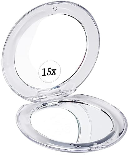 Kleiner Taschenspiegel mit Vergrößerung 15fach, Mini Kompaktspiegel, Klappspiegel, Reisespiegel klappbar, Reise Spiegel klein, Small Compact 15X Magnifying Mirror for Travel