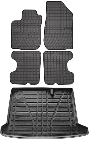 OMAC Fußmatten & Kofferraumwanne Set kompatibel mit Dacia Sandero 2012-2024 Gummi Schwarz 5X