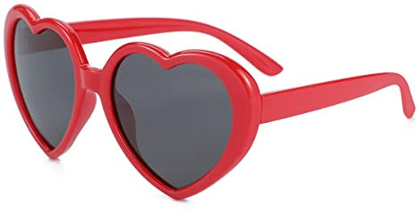 JOVAKIT Polarisierte herzförmige Sonnenbrille für Frauen Vintage Mode Schöne Retro Übergroße Brille UV400 Schutz Linse, 01 Rot/Grau, lenswidth