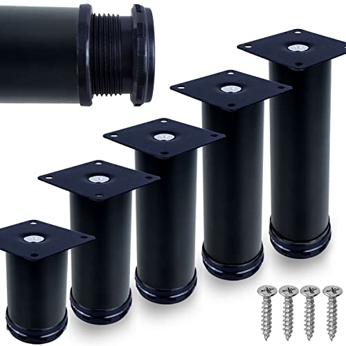 Stahlia 4er Set Möbelfüße SCHWARZ MATT Schrankfüße Möbelbeine verstellbar für Sideboard Kommode Sofa Bett Schrank Couch Bad Möbel mit Schrauben | Ø50 mm | Höhe 30cm
