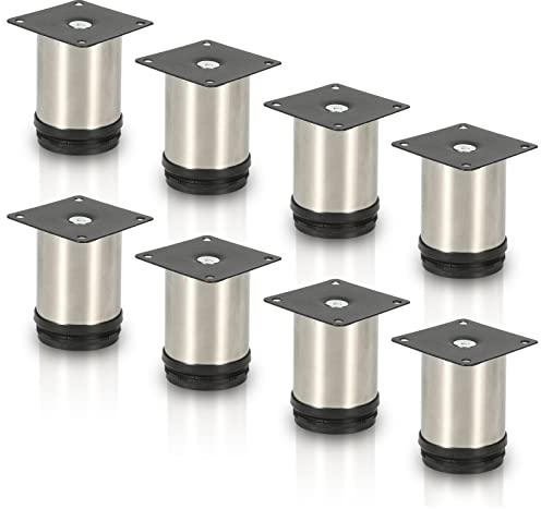 Randaco 8X Edelstahl Möbelfüße Höhe 80 mm Möbelfuß Höhenverstellbar 15mm für Möbel, Küchenschränke Tischfuß Schrankfüße Belastbar bis 250 Kg