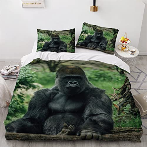 ALAGUE Kinderbettwäsche 135x200 Gorilla Bettbezug mit ReißVerschluss 3D Motiv Zoo-AFFE Winter Bettwäsche Set Weiche Mikrofaser Jungen Mädchen Bettbezüge mit 2 Kissenbezug 80x80cm