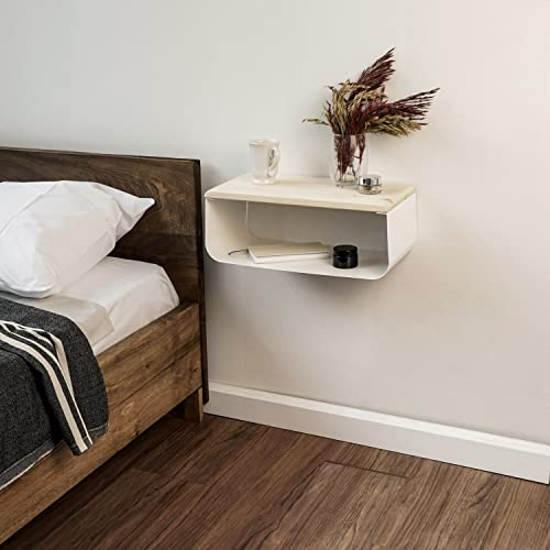 Ultimate Premium Products Schwebender Nachttisch mit Fichtendecke, modernes Schlafzimmer-Dekor, minimalistischer Nachttisch, Wandregal, bewölkte Oase: Ruhiges Weiß