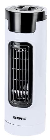 GEEPAS Mini Tower Fan | Portable Oscillating Cooling 3 Speeds With 7.5H Timer | Ideal for Home Offices Bedroom Desktop with Carry Handle | Compact Energy Efficient | 2 Year Warranty 30W White