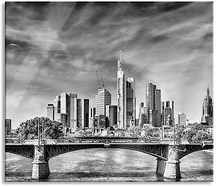 Skyline von Frankfurt am Main Herdabdeckplatte & Spritzschutz aus Echtglas | Für Herd-Kochfelder | 60x52 cm