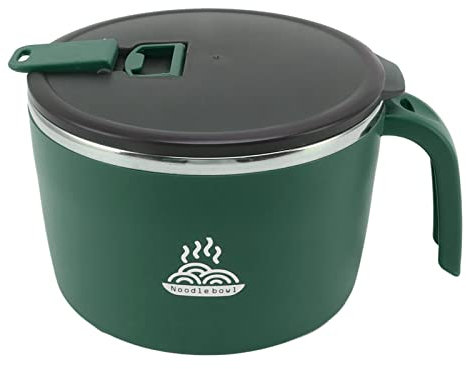 Bol à Nouilles Instantanées en Acier Inoxydable, Tasse à Soupe de 1300 Ml avec Couvercle, Support pour Téléphone, Bol à Soupe Double Couche, Cuiseur à Nouilles Instantanées, Boîte à(Vert)
