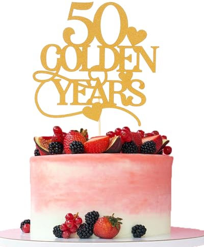 Décoration de gâteau 50 ans d'or – Fournitures de fête 50e anniversaire de mariage à paillettes dorées