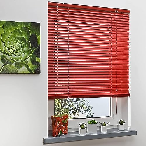 Sh000ad Store Vénitien en Aluminium 25mm - Rouge - Ailettes en Aluminium,Stores Vénitiens pour Fenêtres,Stores Horizontaux,Lumière Réglable,Rideaux D'intimité,Largeur x Hauteur (60x120cm)