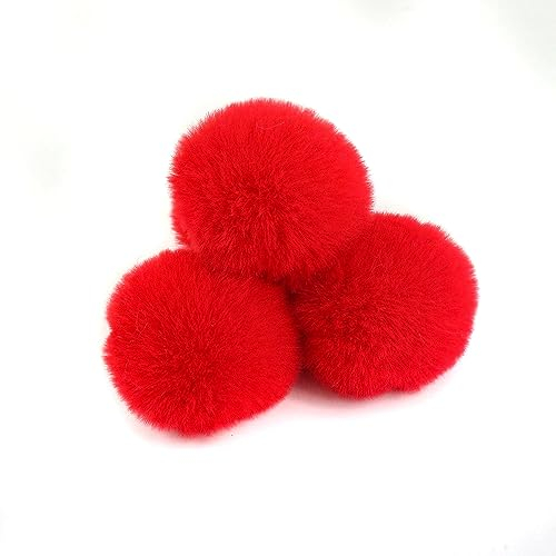 20 Stück 5cm Pompons Kunstfell Bommel Farbiger Fellknäuel mit Elastischer Schlaufe für DIY Basteln Weihnachtsdekoration Tischdekoration Geburtstagsdeko Kleideraccessoires,Rot