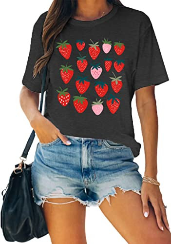 Camiseta de fresa para mujer, camisetas de frutas, fresas, camiseta gráfica, ropa de jardín, regalo para jardineros, Grau-a., M