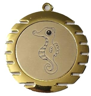eberin · XL Medaille Schwimmen Ø 70mm · Seepferdchen · Frühschwimmer · Schwimmabzeichen · Medaille mit rosa Kordel in Gold//Silber//Bronze · personalisierbar mit Gravur · (Gold)