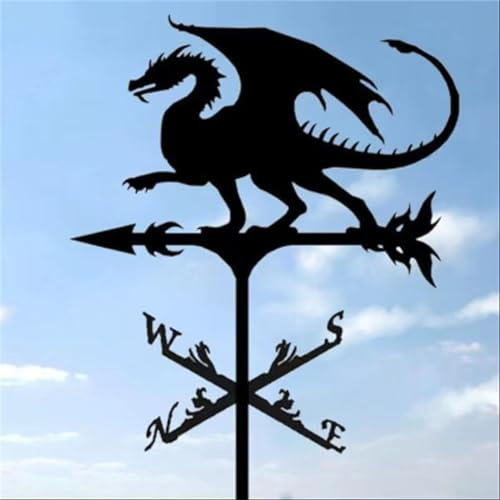 kmOnO Wetterhahn Fliegender Drache Muster,Wetterfahne,Metall Weather Vane Windfahne Windrichtungsanzeiger für den Gartenzaun und Schuppen Dekorative, 22x13in