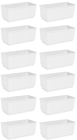 Acan Pack de 12 Jardineras Rectangular Blanca de plástico 10 x 24,7 x 13 cm, Maceta, macetero, Recipiente para Plantas y Flores, Uso Interior o Exterior, balcón, terraza, hogar