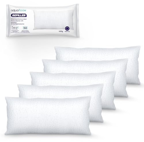 Aquafloow Luftentfeuchter Nachfüllbeutel, Granulat im 450g Nachfüll-Beute, Raum-Entfeuchter, Nachfüll-Packs | Verhindert Schimmel, Schützt Wände Unangenehme Gerüche – 5er Pack