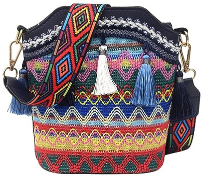 Damen ethnische Umhängetasche Boho-Tasche Crossbody Tasche/bag Stickerei Ethnische Frauen Geschenke (Blau)