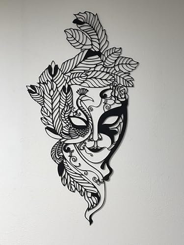 Boutdebois - Décoration murale en bois - Masque Vénitien - Noir - Décoration murale nordique - 67x35cm - Moderne - Pour chambre à coucher, salon