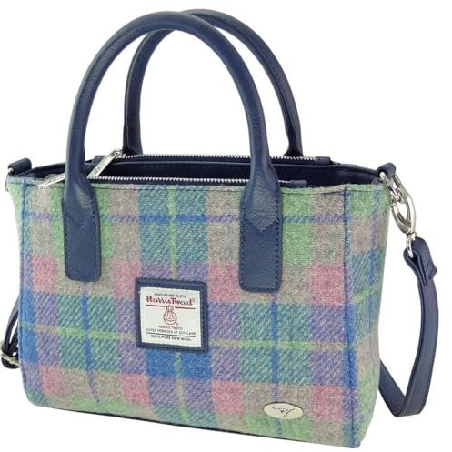 Glen Appin Harris Tweed Tote Handtasche - LB1228 Brora mit abnehmbarem Schulterriegel, Col135 Blau und Rosa, m