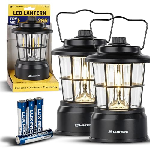 LUXPRO Retro Outdoor Lantern, Battery Lamp Camping Lantern, Black, 2 Pack