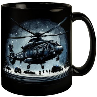 Polizeihubschrauber Tasse in Schwarz Polizei Hubschrauber Einsatz Fluggerät für Sicherheit Notfall Überwachung Tasse Ideal für Polizei-Begeisterte