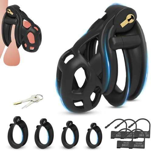 BDSMLOVE Chastity Cage Male Cobra 6.0, Peniskäfig mit 4 Hodenringe,Keuschheitskäfig Keuschheitsgürtel für Herren,Sex Spielzeug für die Männer extrem Sex Toyset Herren (M)