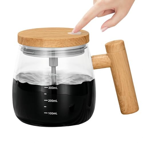 Litinliv Taza Autoagitadora 400ml, Taza Mezcladora Eléctrica de Vidrio Portátil Para Café, Leche, Chocolate Caliente, Batería no Incluida