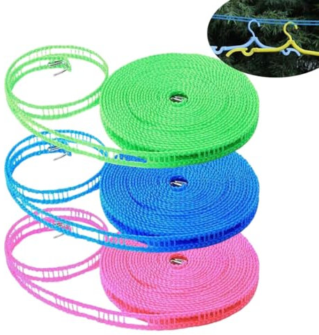 EIHI 2 Pezzi Filo Stendibiancheria Per Esterno,Stendibiancheria In Nylon,Stendibiancheria Da Viaggio Portatile Per Ganci Da Campeggio Interni Ed Esterni (5M)