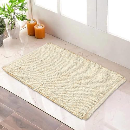 The Home Talk Jute Cotton Area Rug - Handcrafted Traditional Rugs-Hand Woven Rug-Natural Rugs for Entryway Bedroom, Dining Room, Rustic Bohemian Décor-Eco-Friendly-60 x 90 cm(2’ x 3’)-Natural Beige