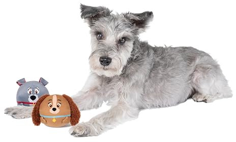 Disney Lady and The Tramp Quietschendes Plüsch-Hundespielzeug, 2 Stück, 8,9 cm Plüsch mit Quietscher im Inneren, 2 Stück