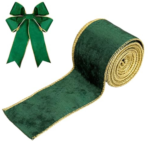 Cinta de terciopelo de Navidad de 2.5 pulgadas de ancho, con borde con alambre, cinta de tela para árbol de Navidad, lazo, corona, envoltura de regalos (verde, 5 yardas)