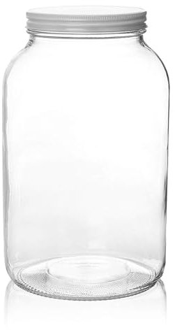 kitchentoolz 1 Gallon Glass Jar with Lid Extra Wide Mouth Large Mason, Leak Proof Airtight Metal Lid for Fermenting Kombucha Kefir Kimchi, Canning, Egg Water Glassing, & Preserving