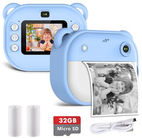 Appareil Photo Instantané Enfant, 1080P Appareil Photo Numérique pour Filles Garçons, Digital Camera Enfant avec Carte 32 Go et Papier d'impression