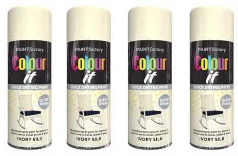 PEBBLE HUG Ivory Silk Gloss Finish Spray Paint, Quick Drying, Durable & Long-Lasting, Suitable For Interior And Exterior, Easy Application, Multi-Purpose Use, 400ml, (4 Pcs)