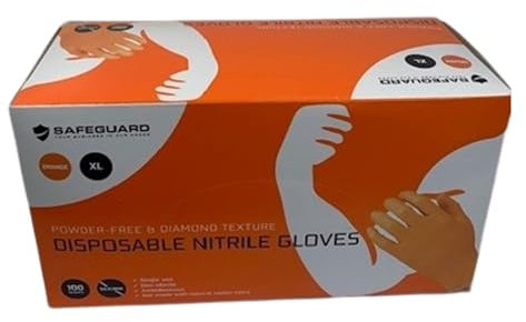 ATP Consumables Orange Diamond Grip Nitrile Gloves XL - Industrial Strength, Textured for Enhanced Grip - Waterproof Heavy Duty Latex Free Disposable Rubber Gloves - 1 Box